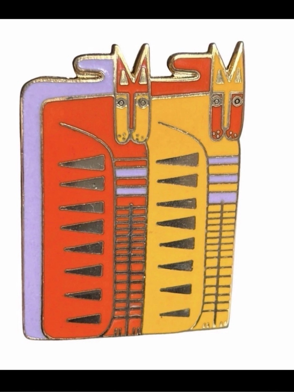Laurel Burch Egypticat Vintage Enamel Brooch Pin Gold Tone Orange Yellow Cat
